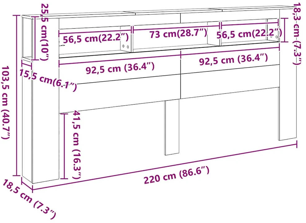 LED galvūgalis, medienos, 220x18,5x103,5cm, apdirbta mediena