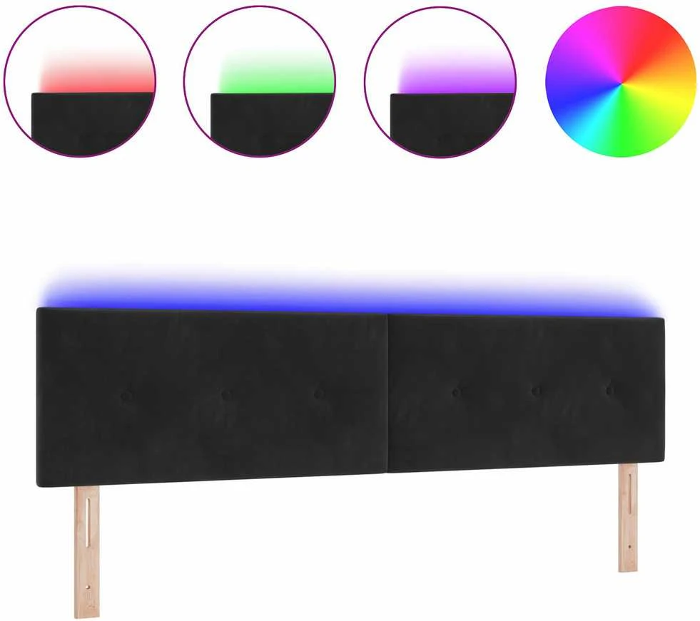 LED galvūgalis su LED juostelėmis Juodas 180 cm Aksomas