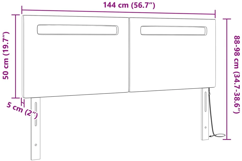 LED galvūgalis Pilka 144 cm Dirbtinė oda