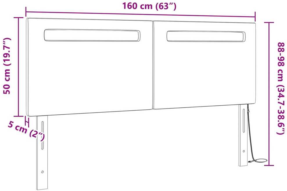 LED galvūgalis Pilka 160 cm Dirbtinė oda