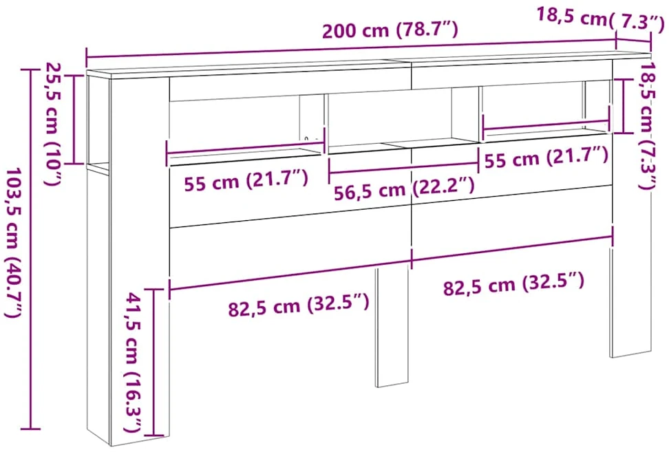 LED galvūgalis, pilkas ąžuolo, 200x18,5x103,5cm, mediena