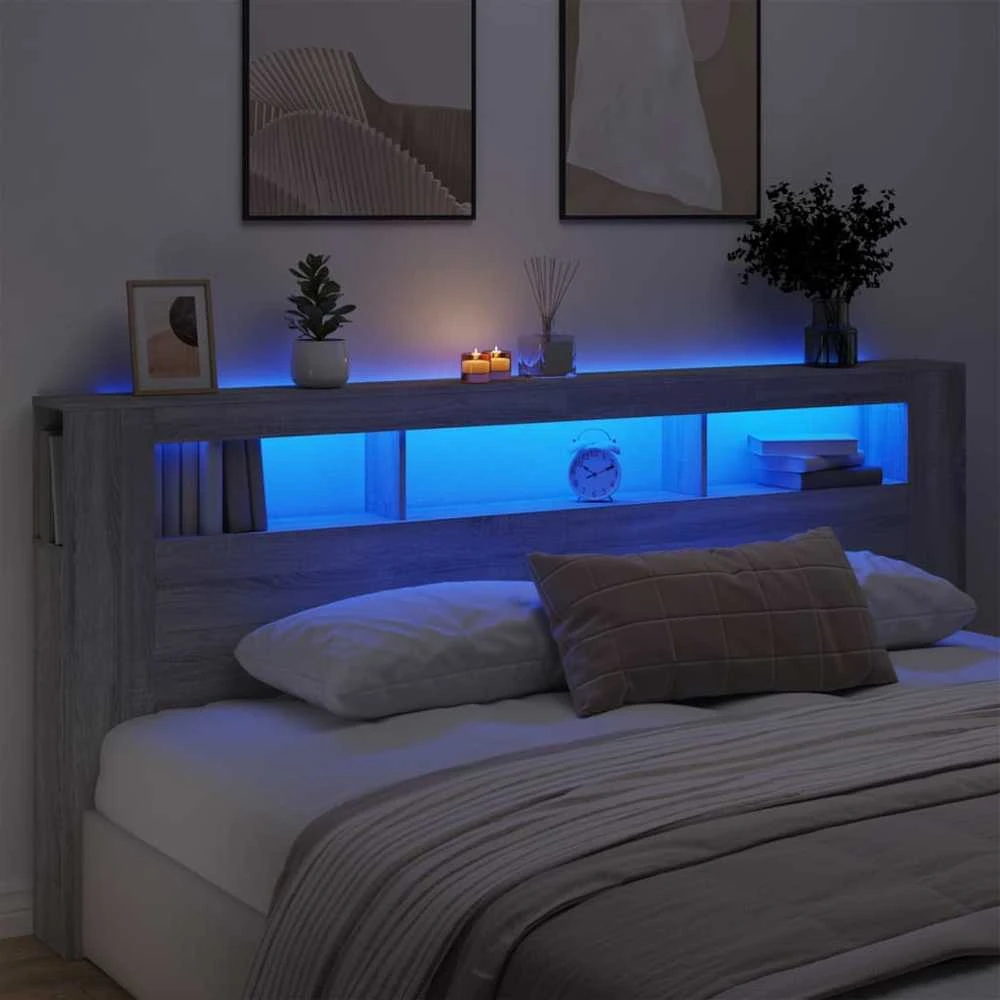 LED galvūgalis, pilkas ąžuolo, 220x18,5x103,5cm, mediena