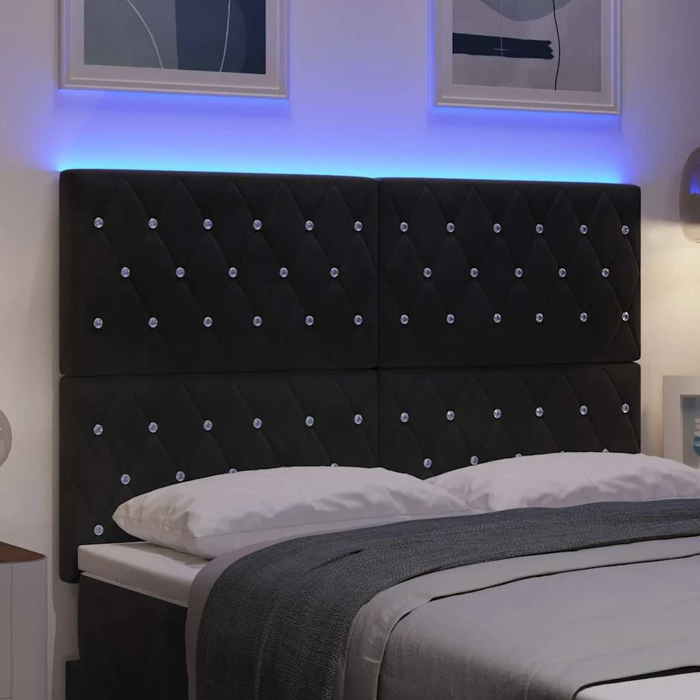 LED galvūgalis su LED juostelėmis Juodas 160 cm Aksomas