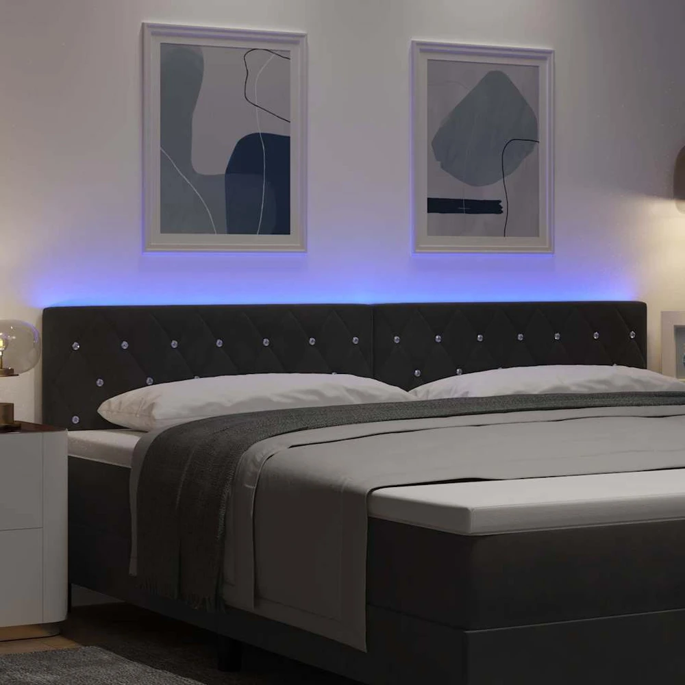 LED galvūgalis su LED juostelėmis Juodas 200 cm Aksomas