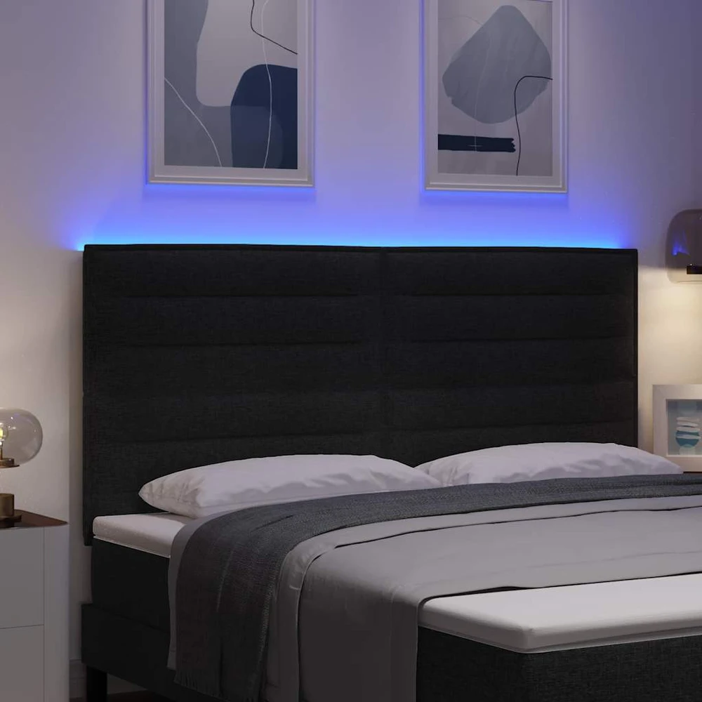 LED galvūgalis su LED juostelėmis Juodas 180 cm audinys