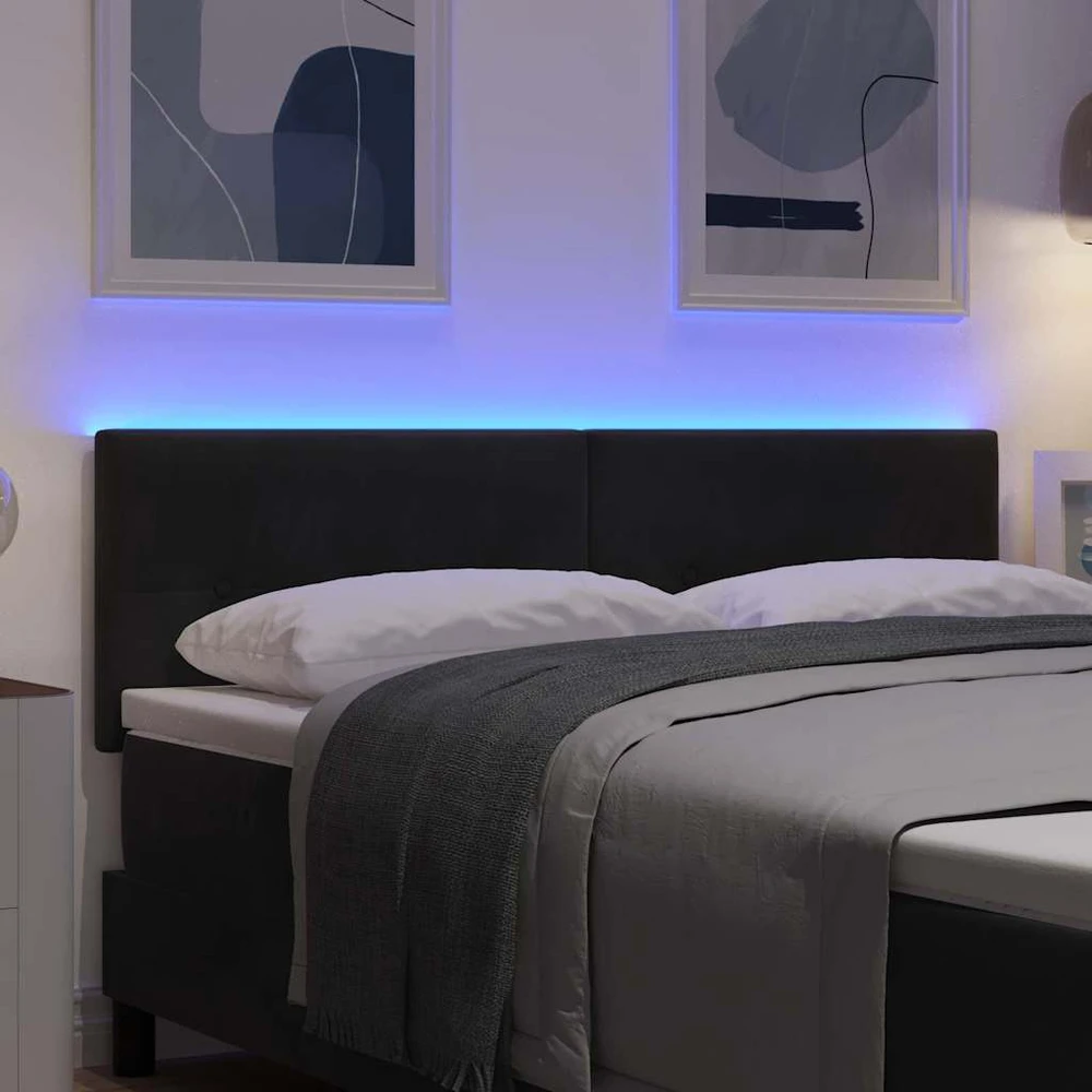 LED galvūgalis su LED juostelėmis Juodas 160 cm Aksomas