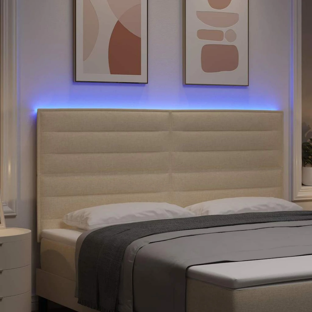 LED galvūgalis su LED juostelėmis Kreminė 180 cm audinys