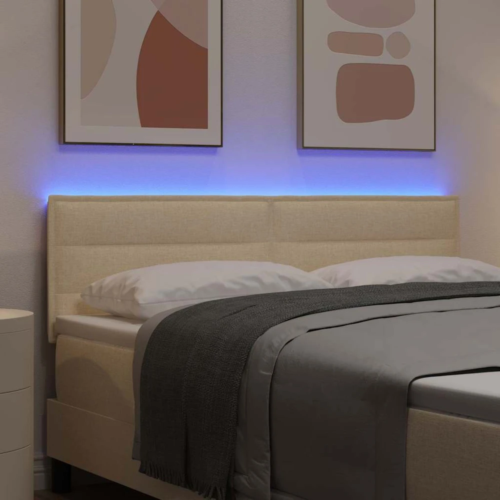 LED galvūgalis su LED juostelėmis Kreminė 160 cm audinys