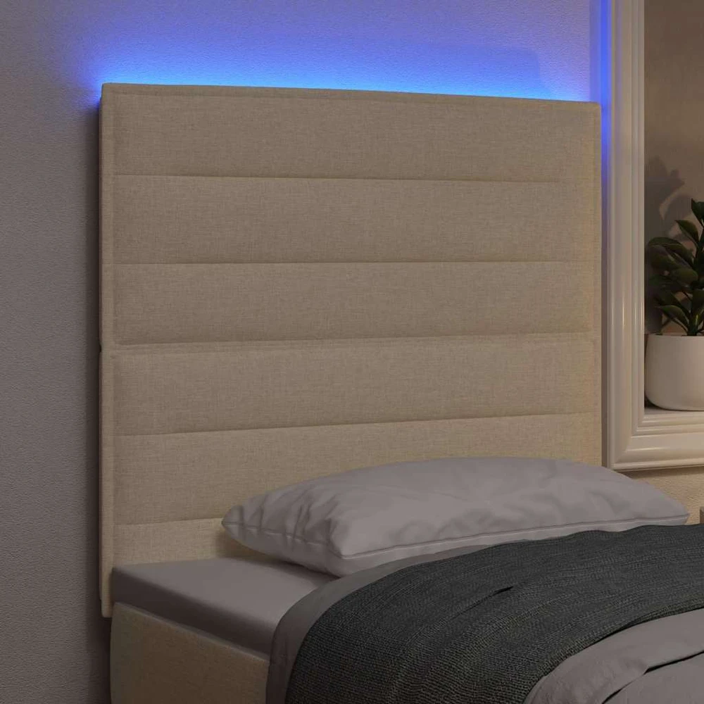 LED galvūgalis su LED juostelėmis Kreminė 90 cm audinys