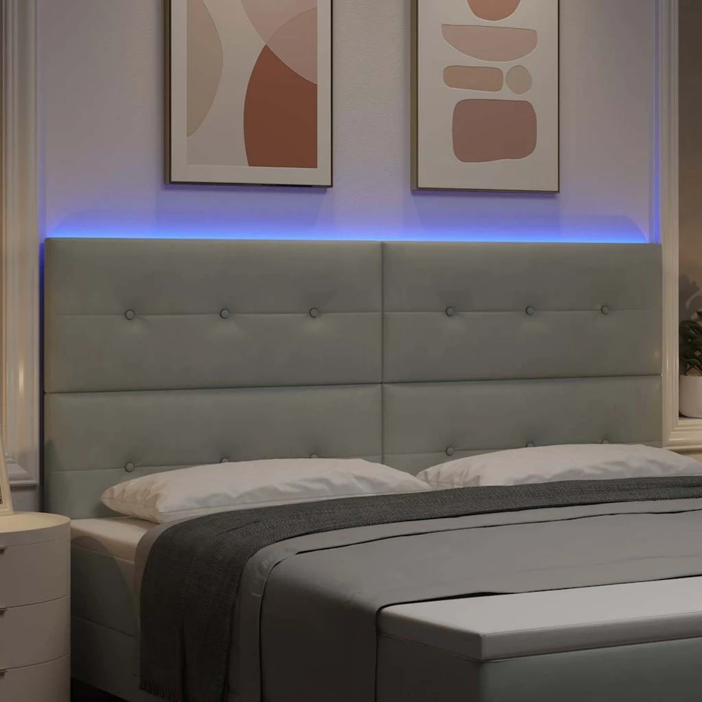 LED galvūgalis su LED juostelėmis Šviesiai pilka 200 cm Aksomas