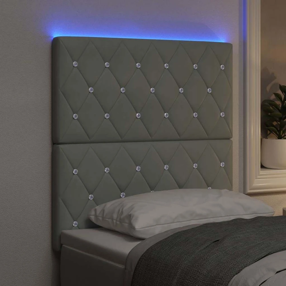 LED galvūgalis su LED juostelėmis Šviesiai pilka 80 cm Aksomas