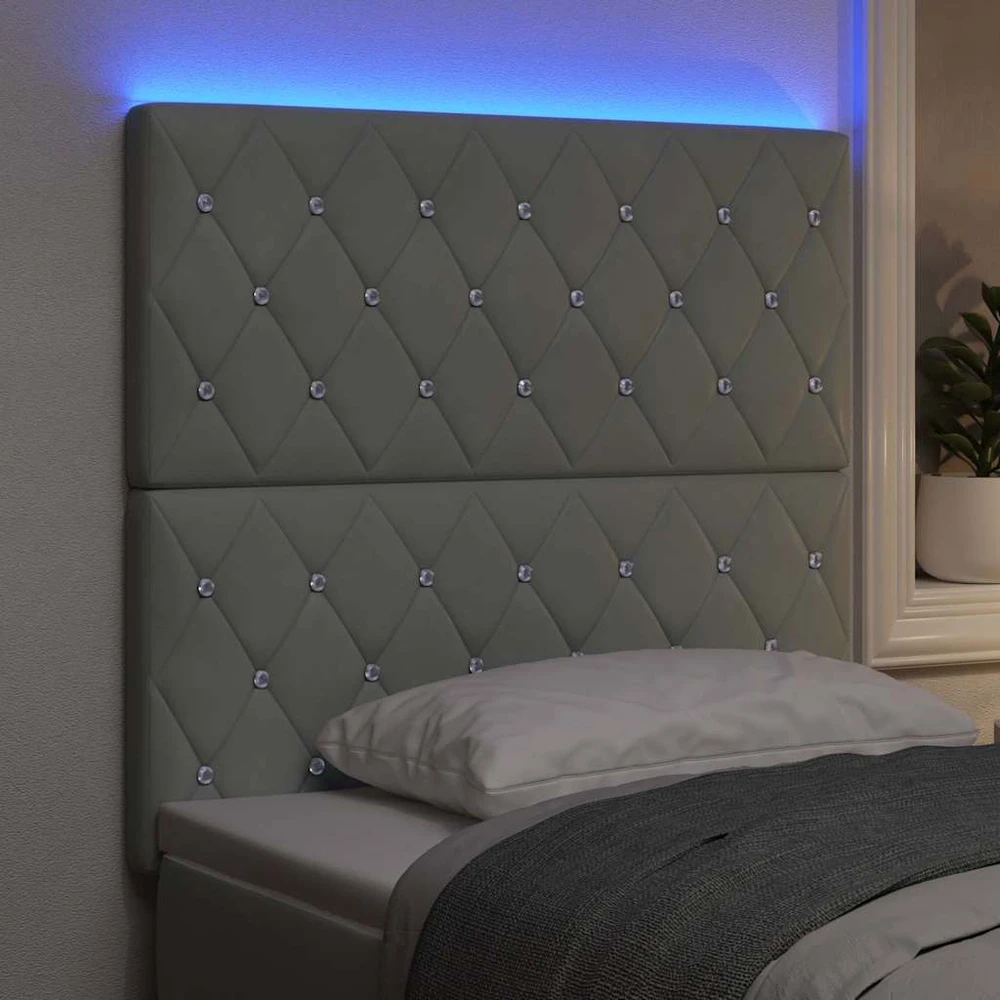 LED galvūgalis su LED juostelėmis Šviesiai pilka 80 cm Aksomas
