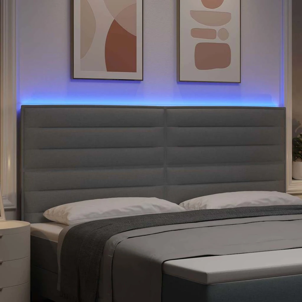 LED galvūgalis su LED juostelėmis Šviesiai pilka 200 cm audinys