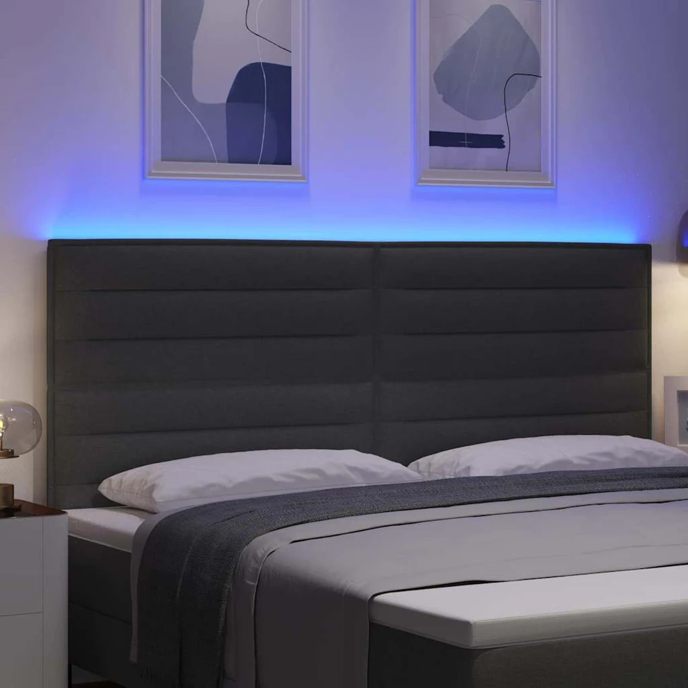 LED galvūgalis su LED juostelėmis Tamsiai pilka 200 cm audinys