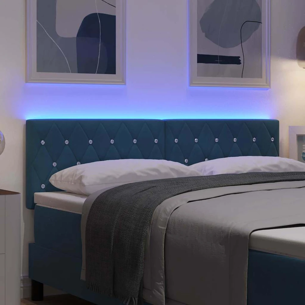 LED galvūgalis su LED juostelėmis Tamsiai mėlyna 160 cm Aksomas