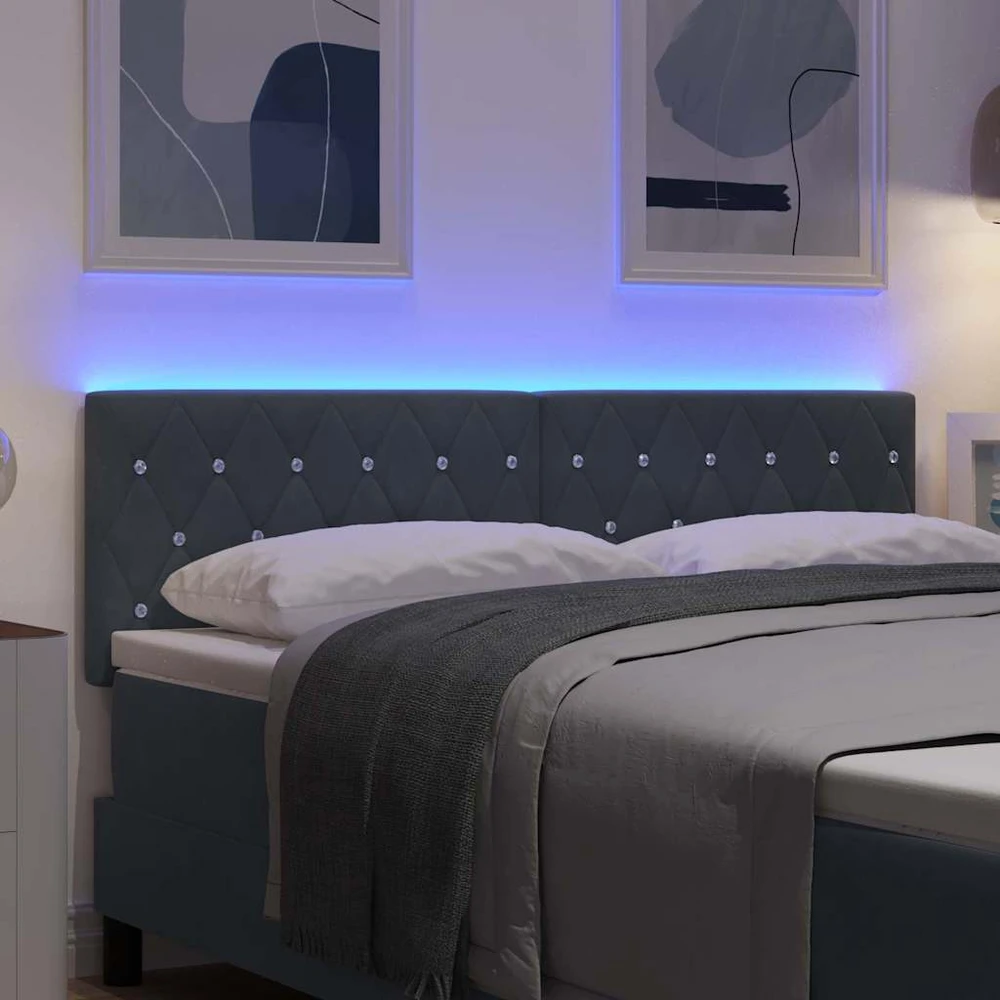 LED galvūgalis su LED juostelėmis Tamsiai pilka 160 cm Aksomas