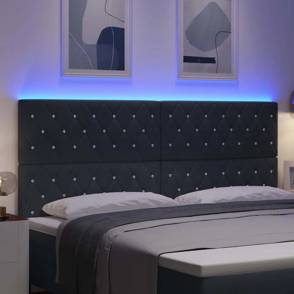 LED galvūgalis su LED juostelėmis Tamsiai pilka 200 cm Aksomas