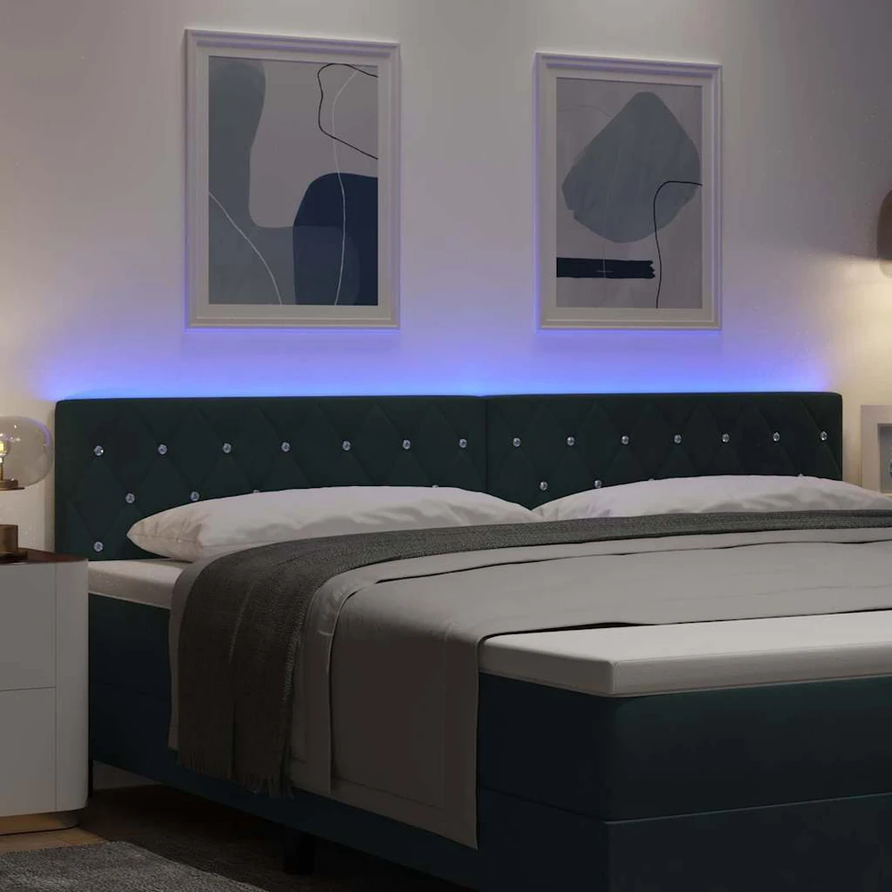 LED galvūgalis su LED juostelėmis Tamsiai žalia 200 cm Aksomas
