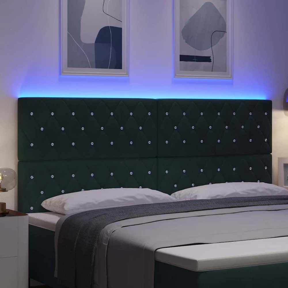 LED galvūgalis su LED juostelėmis Tamsiai žalia 200 cm Aksomas
