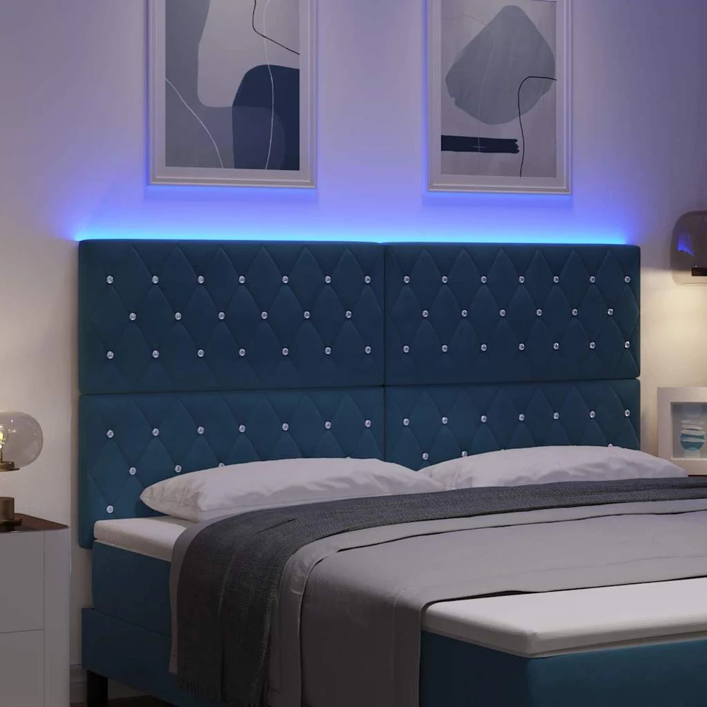 LED galvūgalis su LED juostelėmis Tamsiai mėlyna 180 cm Aksomas