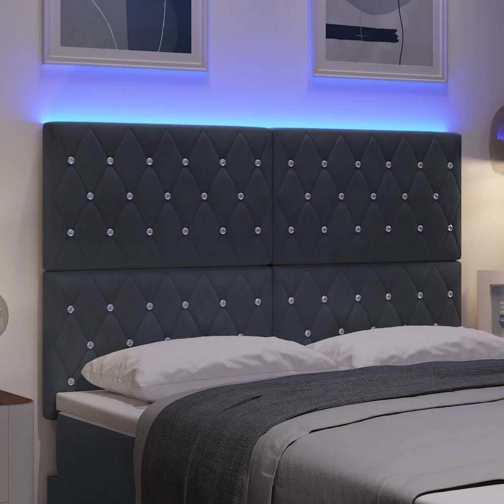 LED galvūgalis su LED juostelėmis Tamsiai pilka 144 cm Aksomas