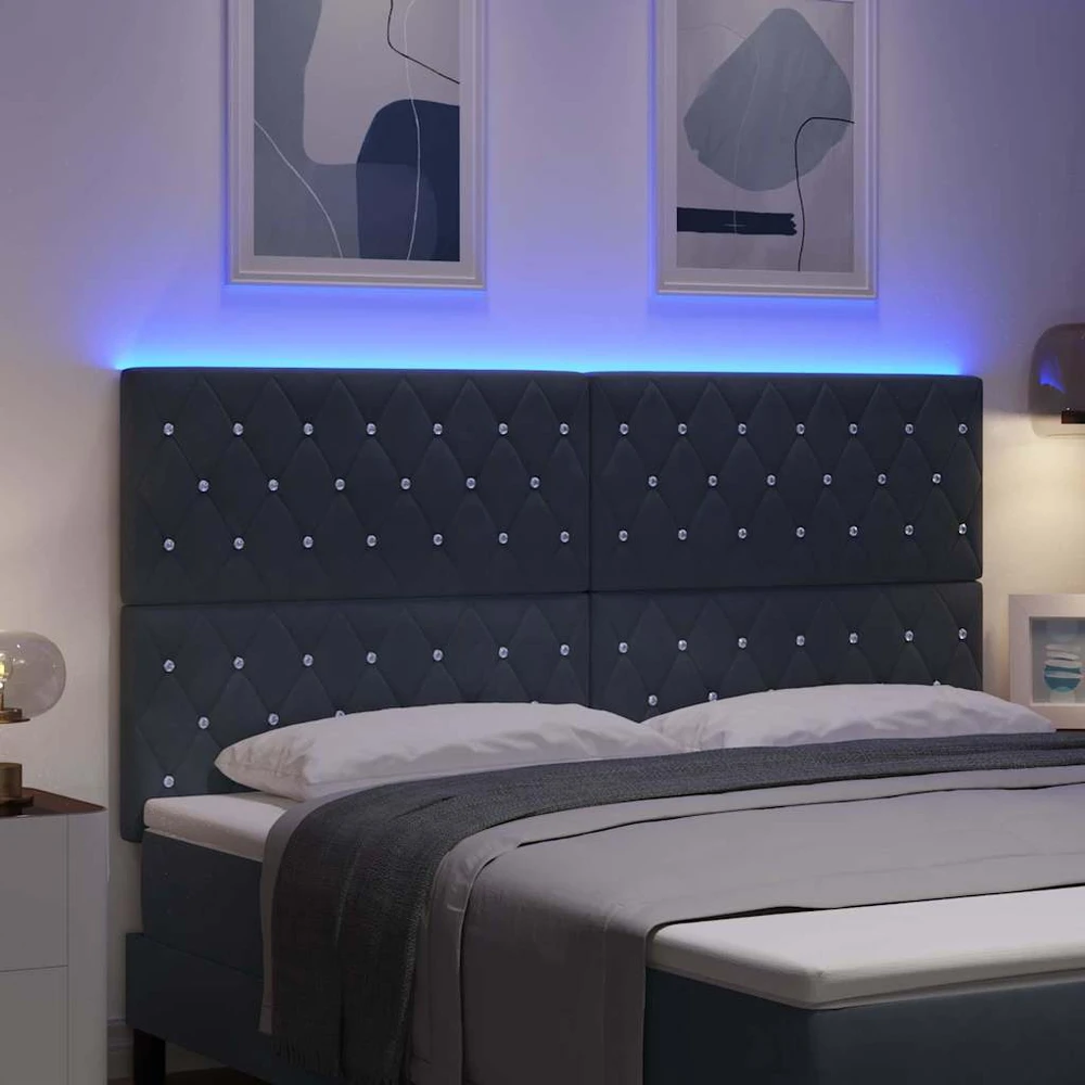 LED galvūgalis su LED juostelėmis Tamsiai pilka 180 cm Aksomas
