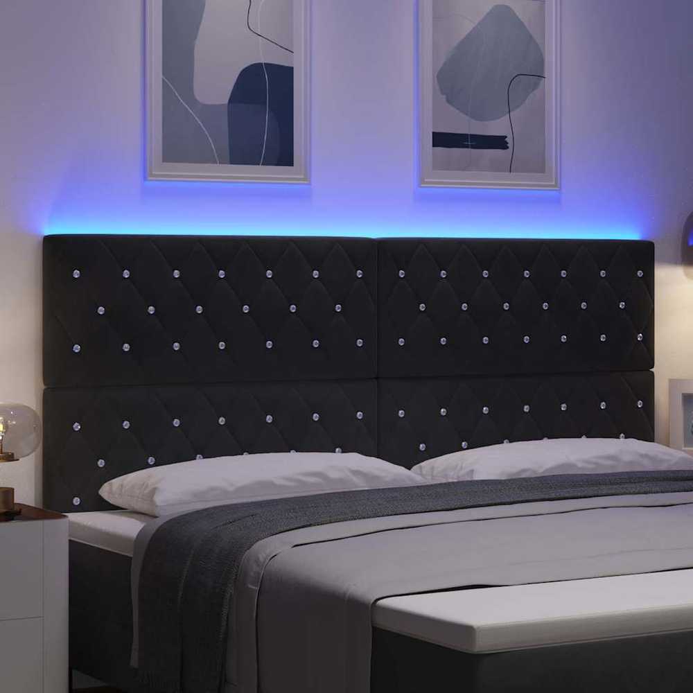 LED galvūgalis su LED juostelėmis Juodas 200 cm Aksomas