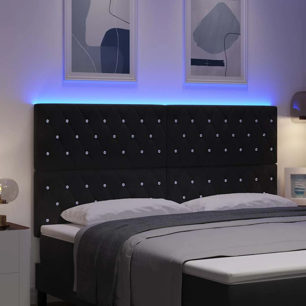 LED galvūgalis su LED juostelėmis Juodas 180 cm Aksomas