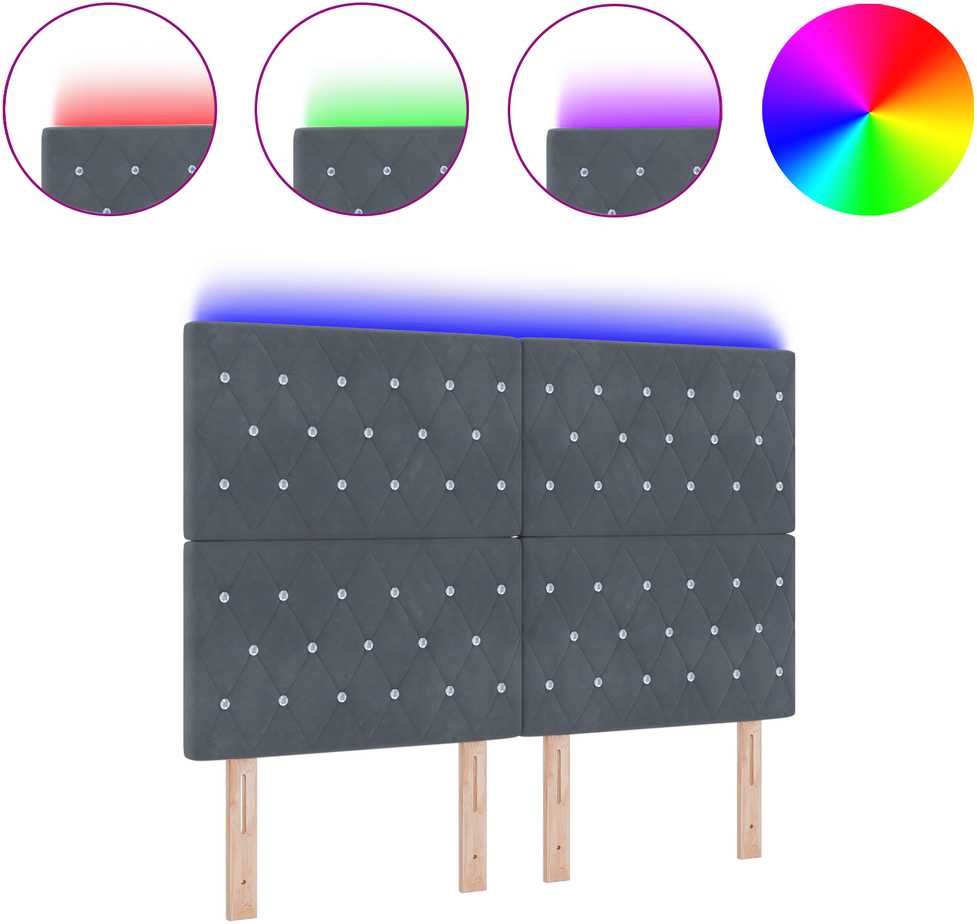 LED galvūgalis su LED juostelėmis Tamsiai pilka 144 cm Aksomas