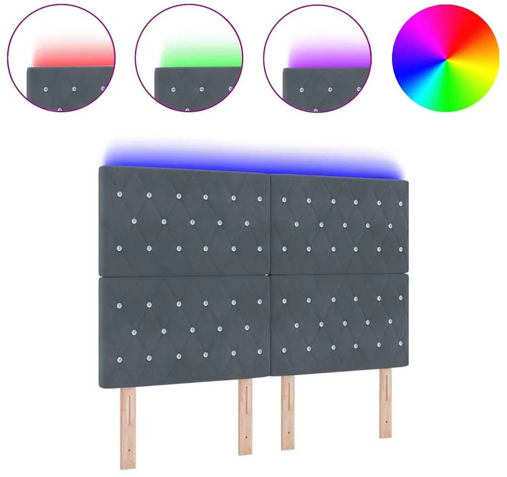 LED galvūgalis su LED juostelėmis Tamsiai pilka 160 cm Aksomas