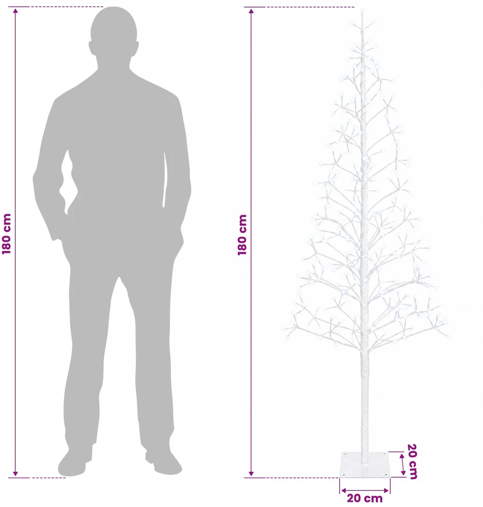 LED girliandų Kalėdų eglutė Balta 180 cm Plienas 196 LED