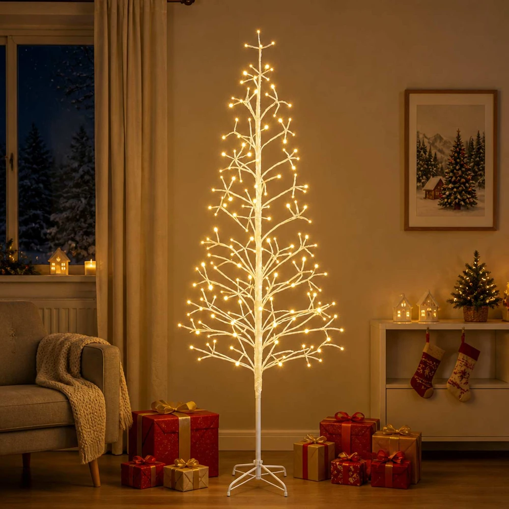 LED girliandų Kalėdų eglutė Balta 210 cm Plienas 228 LED