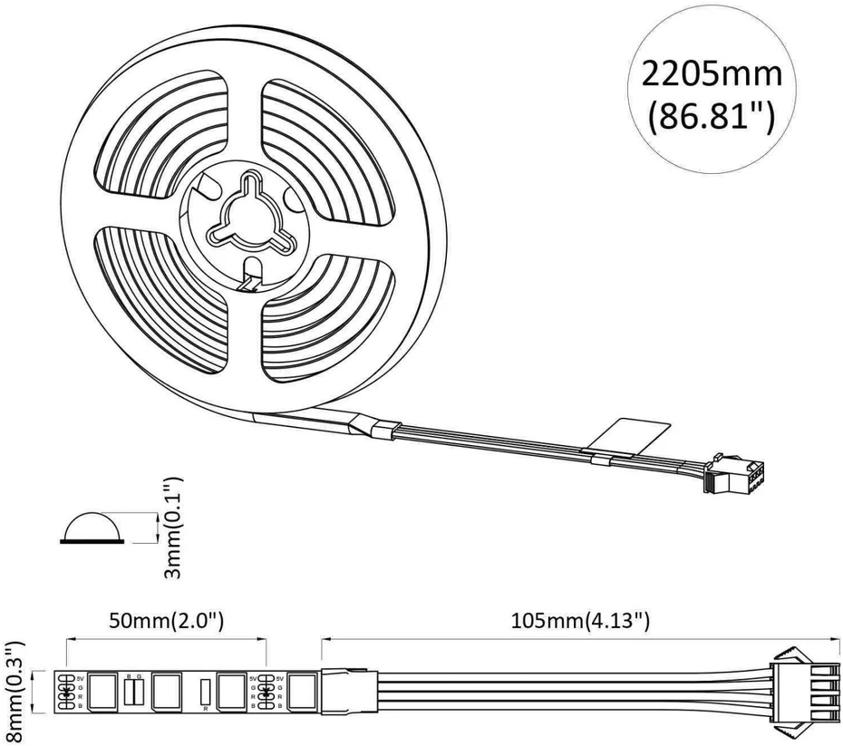 LED juosta 12 vnt. Juoda ir permatoma Varis ir plastikas