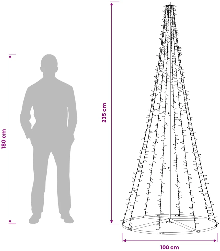 LED kalėdinė eglutė 235 cm 1000 LED Šilta balta Plienas Juoda