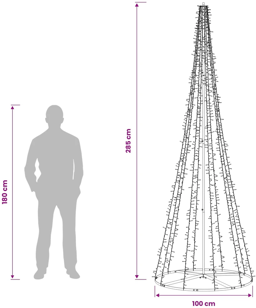 LED kalėdinė eglutė 285 cm 1550 LED Šilta balta Plienas Juoda