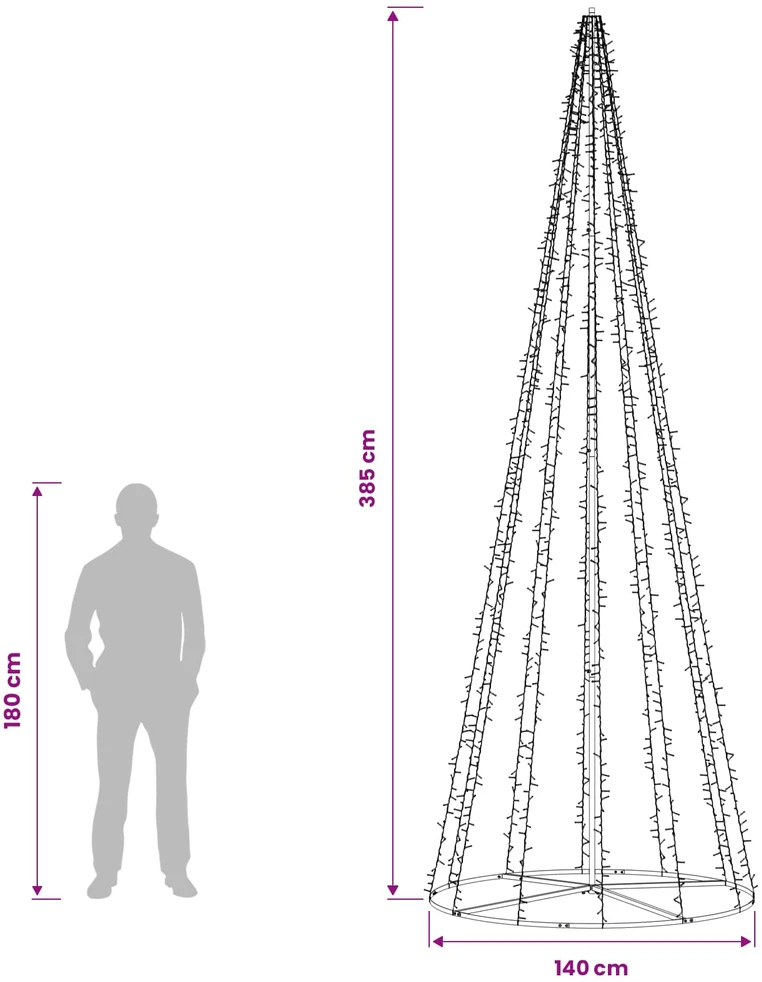 LED kalėdinė eglutė 385 cm 2460 LED Šilta balta Plienas Juoda