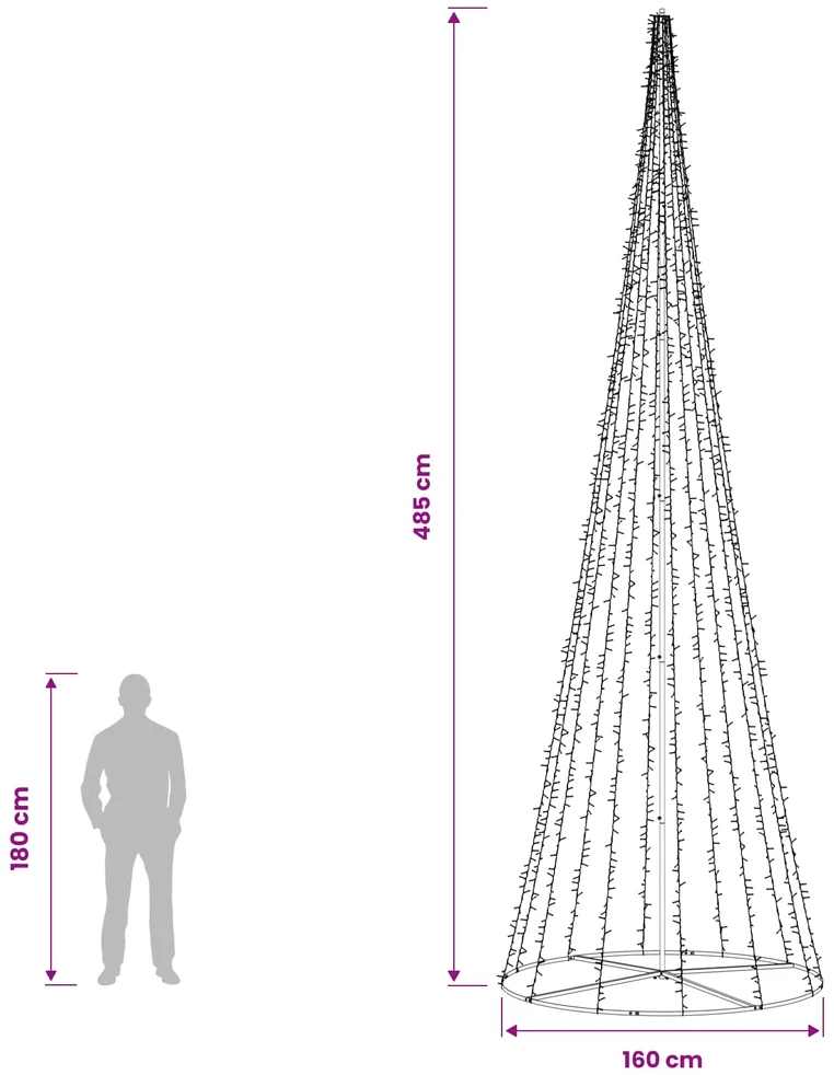 LED kalėdinė eglutė 485 cm 3000 LED Šilta balta Plienas Juoda