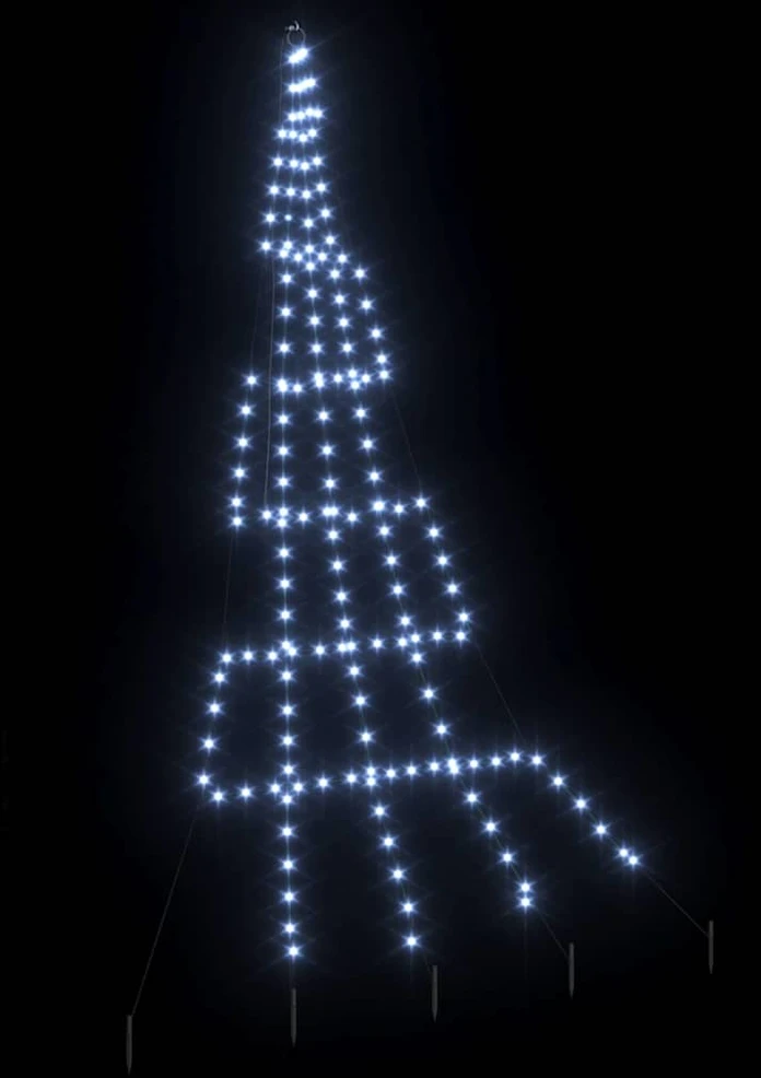 LED Kalėdinė eglutė su žemės kuoleliais Šalta balta 306 cm