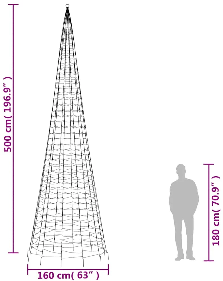 Kalėdų eglutė ant vėliavos stiebo, 500cm, 1534 šiltos LED