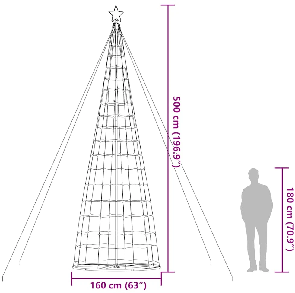 LED Kalėdų eglutė 1534 LEDs Šaltai Balta 500 cm