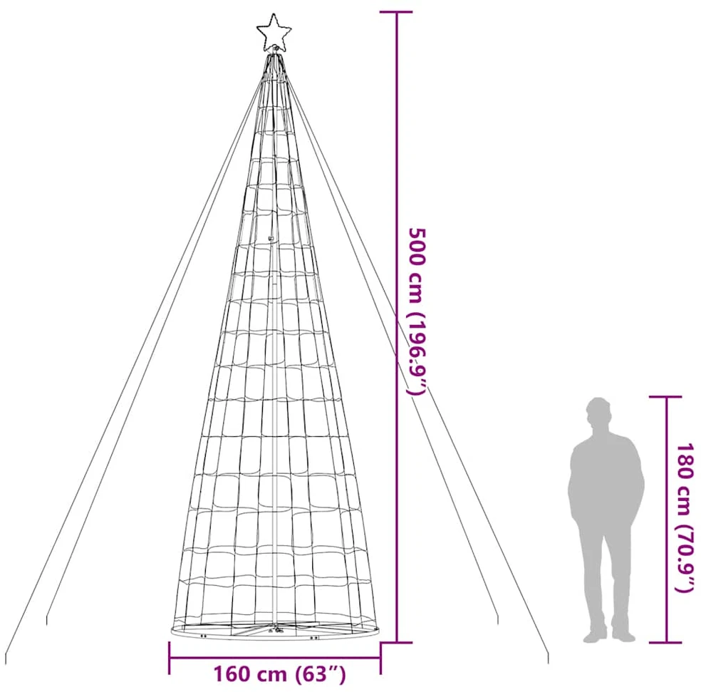 LED Kalėdų eglutė 1534 LEDs Šilta Balta 500 cm