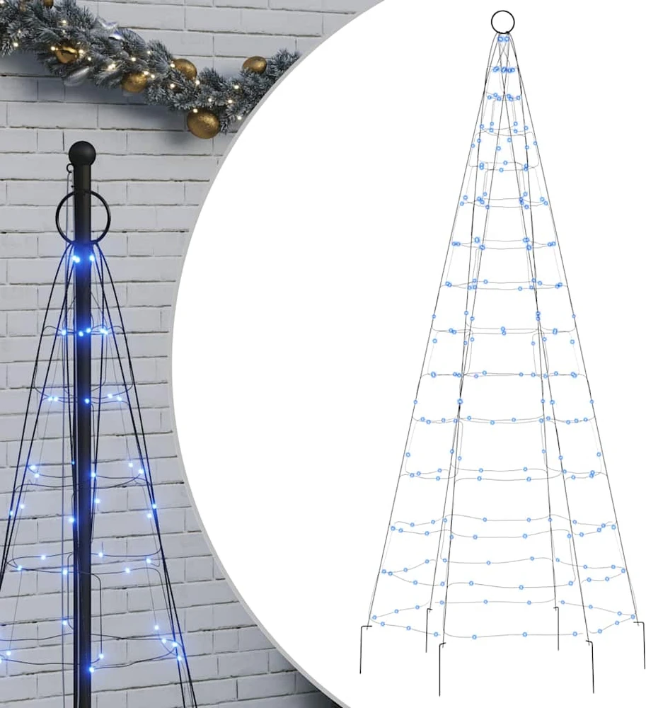 Kalėdų eglutė ant vėliavos stiebo, 180cm, 200 mėlynų LED