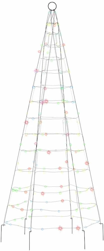 Kalėdų eglutė ant vėliavos stiebo, 180cm, 200 spalvotų LED