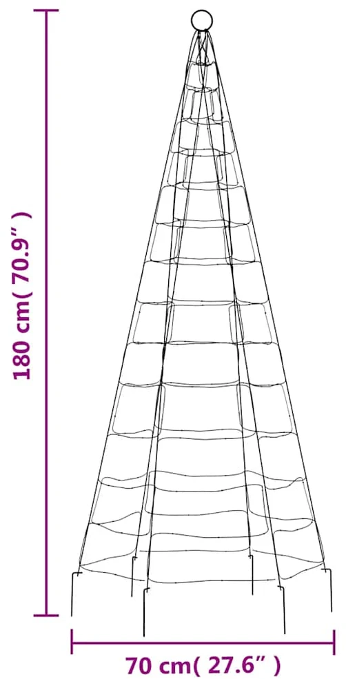 Kalėdų eglutė ant vėliavos stiebo, 180cm, 200 spalvotų LED