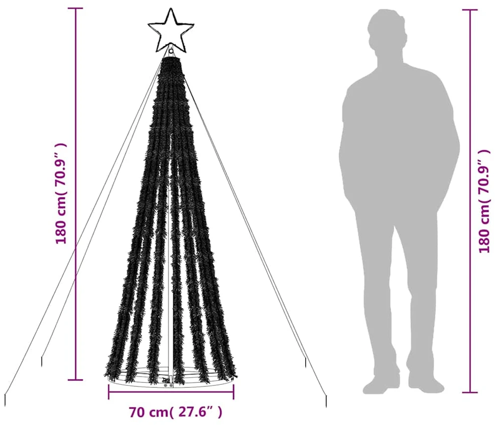 Šviečianti Kalėdų eglutė, 180cm, 275 šiltos LED, kūgio formos