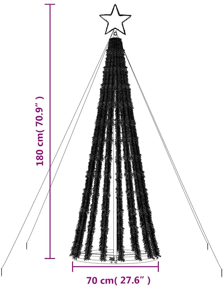 Šviečianti Kalėdų eglutė, 180cm, 275 LED, kūgio formos