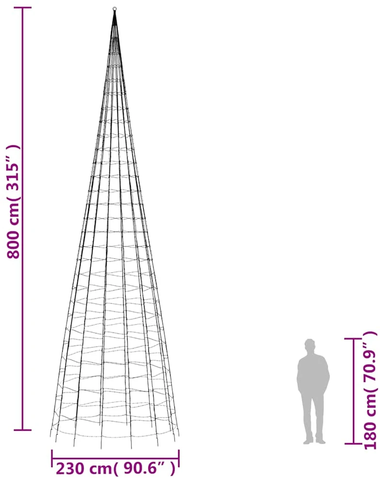 Kalėdų eglutė ant vėliavos stiebo, 800cm, 3000 spalvotų LED