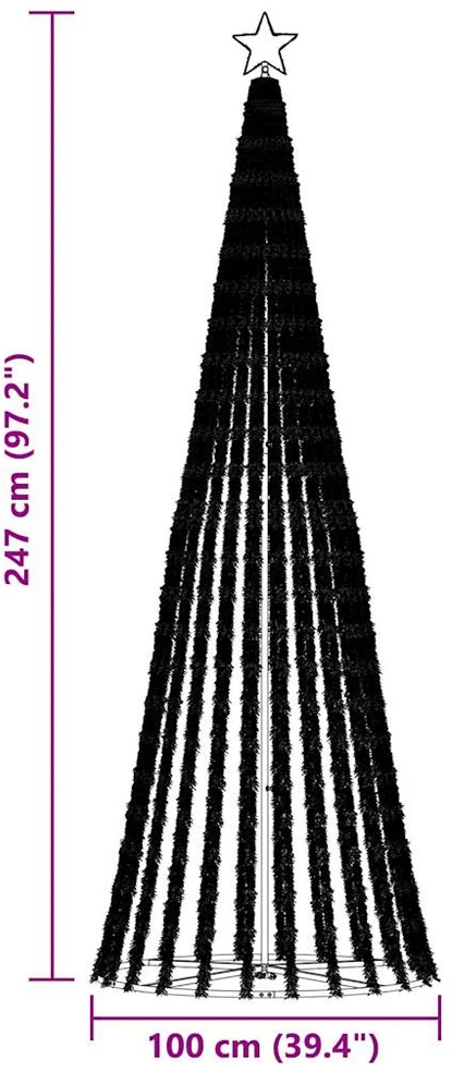 Šviečianti Kalėdų eglutė, 247cm, 475 šaltos LED, kūgio formos