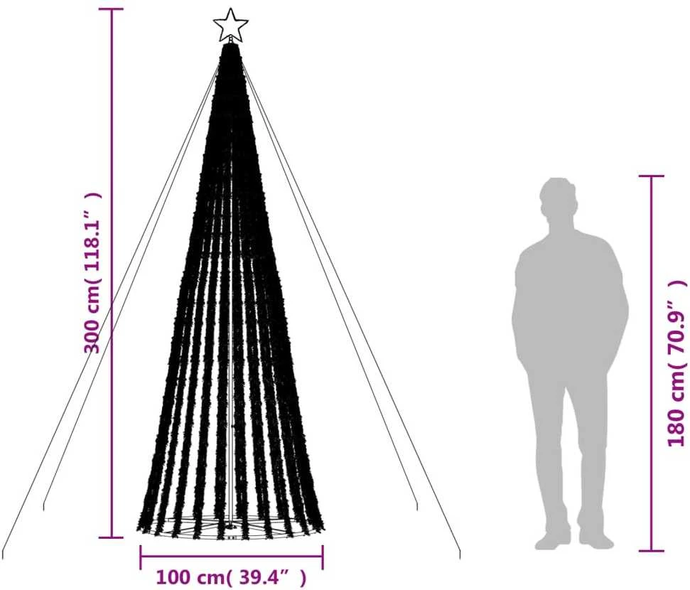 Šviečianti Kalėdų eglutė, 300cm, 688 mėlynos LED, kūgio formos