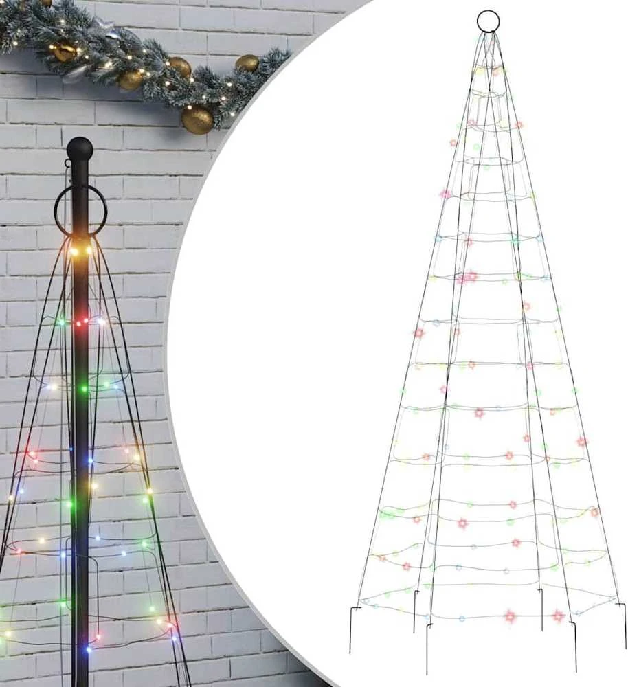 Kalėdų eglutė ant vėliavos stiebo, 180cm, 200 spalvotų LED